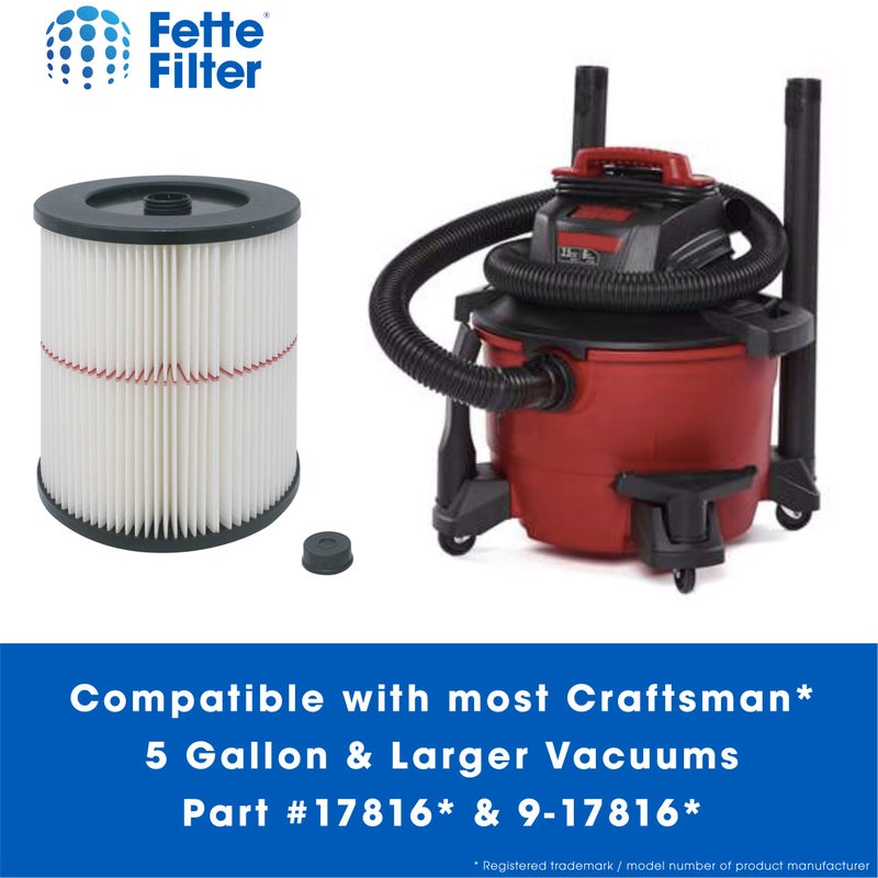 Fette Filter - Pack of 2 - General Purpose Cartridge Filter | Replacement Filter Compatible with Craftsman Red Stripe Vacuums - Compare to Part # 17816 9-17816 - Image 3
